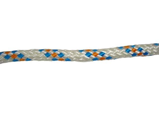 CUERDA POLIESTER 8  MM. 1 M BLANCO CON PINTAS AZULES ROMBULL