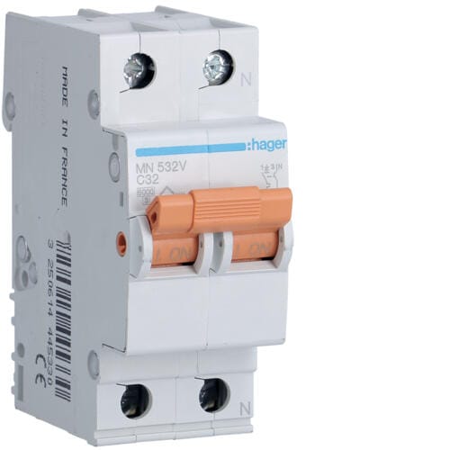 AUTOMATICO 1P+N 2 MODULOS 32A MANETA NARANJA HAGER - 1