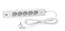 BASE MULTIPLE 5 TOMAS+2 USB CON CABLE 3X1.5MM2 3 METROS BLANCO SCHNEIDER - 1