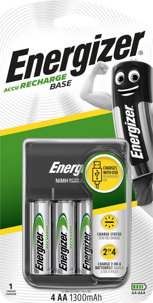 CARGADOR CON USB + 4 PILAS RECARGABLES AA 3000 MAH