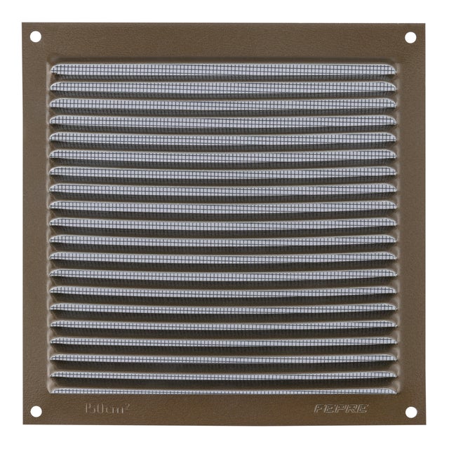 REJILLA DE VENTILACION CON MOSQUITERA SOBREPONER ALUMINIO BRONCE 17 X 17 CM. ESPESOR 0.8  MM