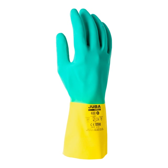 GUANTE LATEX FLOCADO VERDE/AMARILLO T7 JUBA 622
