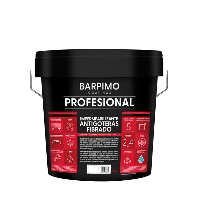 IMPERMEABILIZANTE CAUCHO FIBRADO PROFESIONAL 14L ROJO TEJA