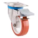 RUEDA CON FRENO POLIURETANO GIRATORIA ACERO INOXIDABLE  100 MM.  - 1