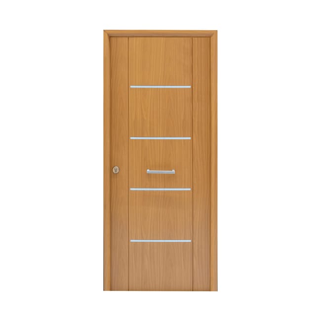 PUERTA ENTRADA RESIDENCIAL RECUBIERTA PVC ROBLE 80 CM DERECHA - 1