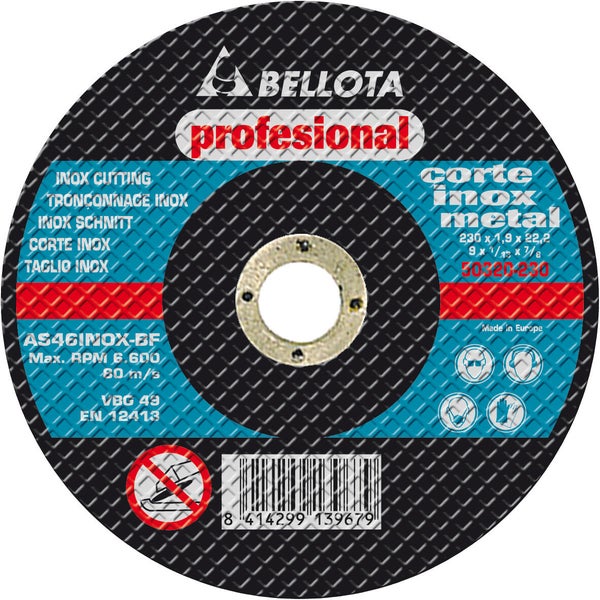 DISCO AMOLADORA CORTE FINO METAL INOX 115MM BELLOTA