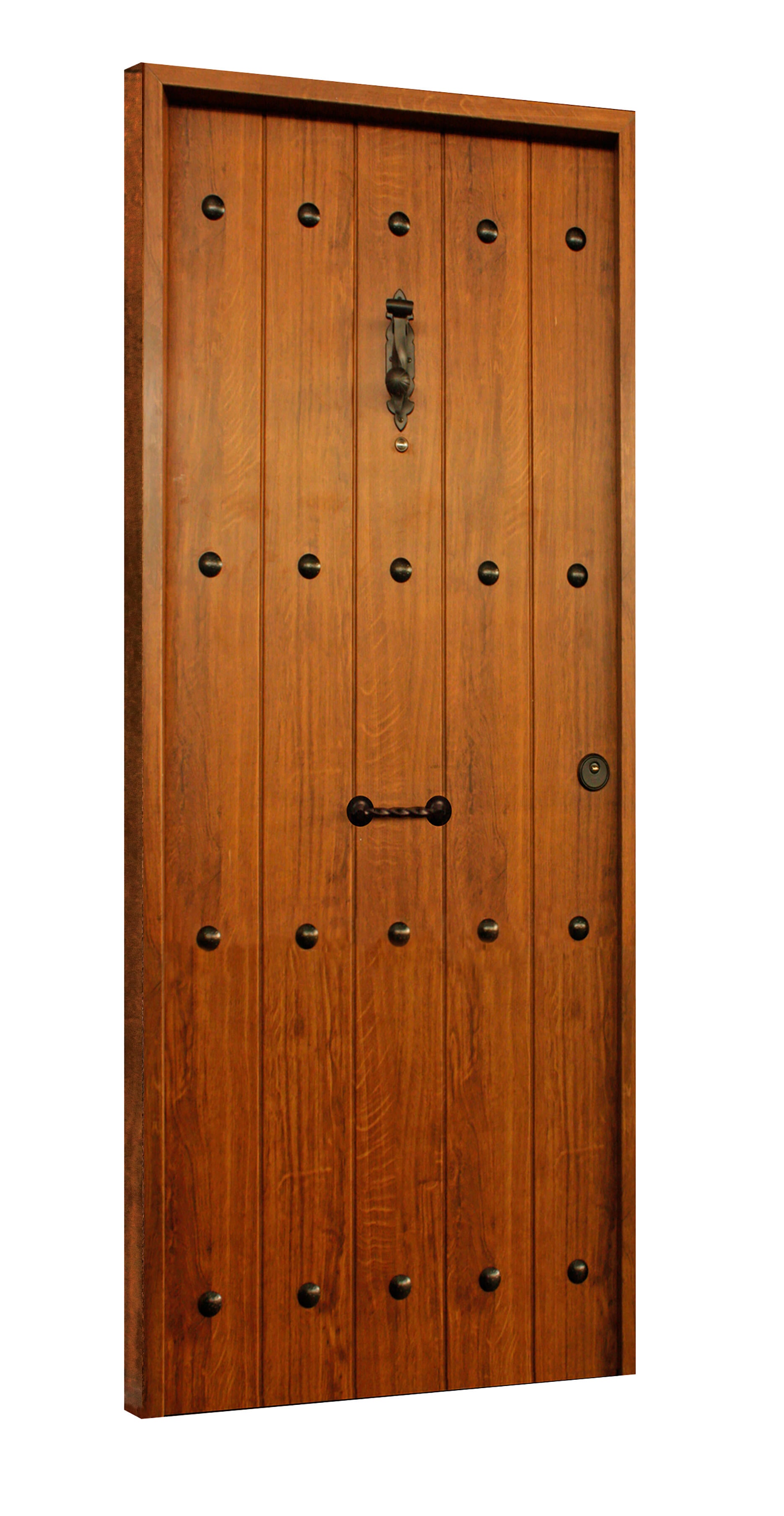 PUERTA ENTRADA RESIDENCIAL METAL RUSTICA PVC NOGAL 80 CM DERECHA - 2