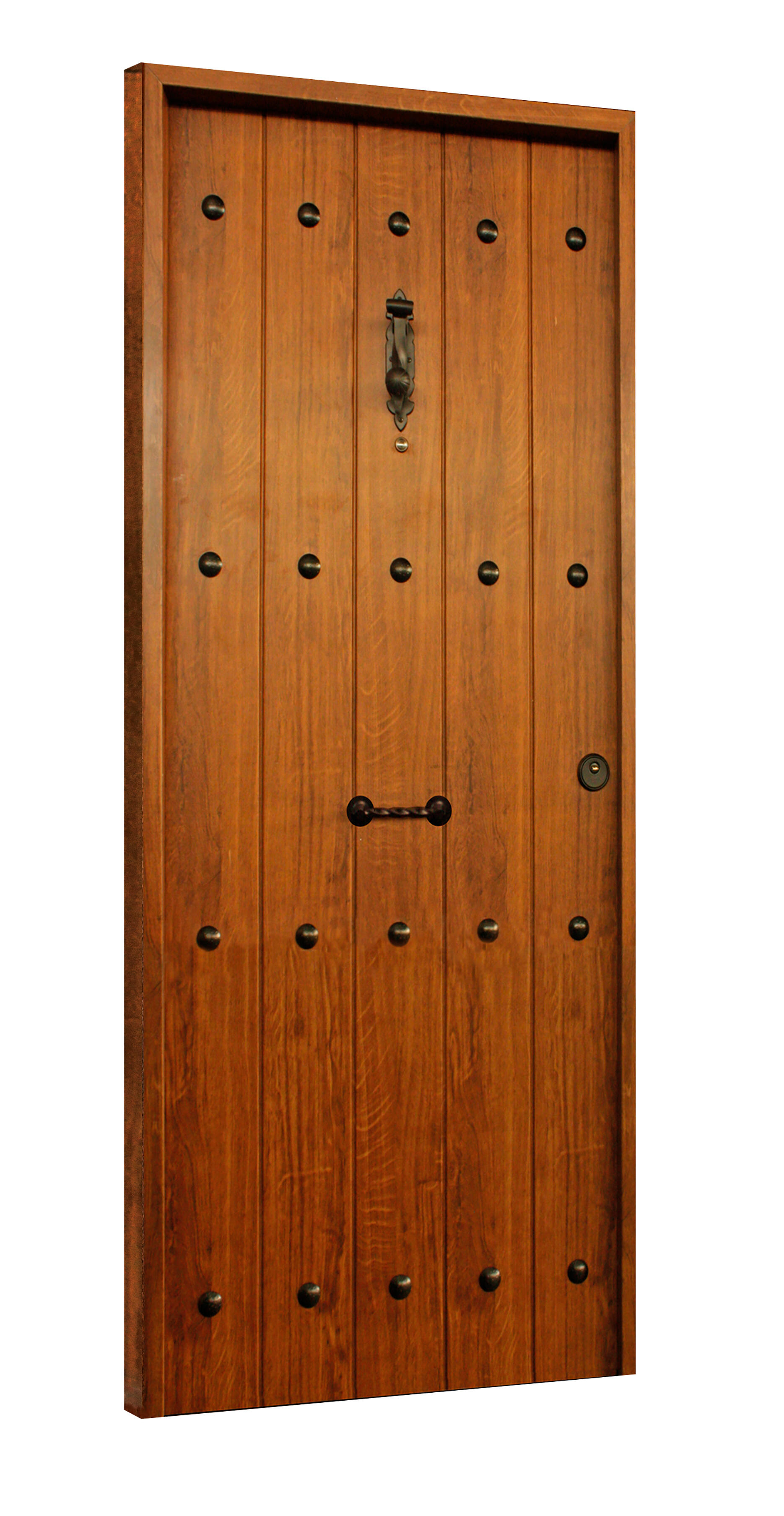 PUERTA ENTRADA RESIDENCIAL METAL RUSTICA PVC NOGAL 80 CM DERECHA - 2