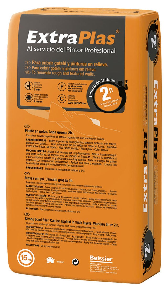PLASTE EN POLVO CAPA GRUESA 15KG EXTRAPLAS 2 HORAS 