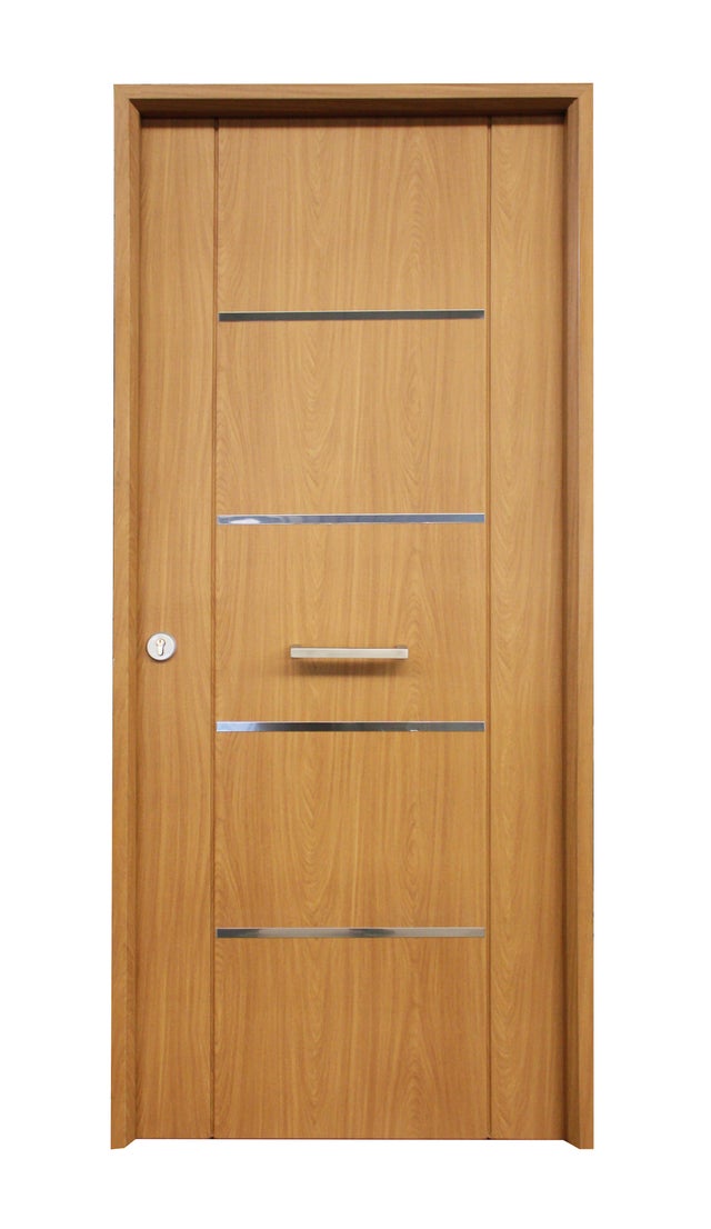 PUERTA ENTRADA RESIDENCIAL RECUBIERTA PVC ROBLE 80 CM IZQUIERDA