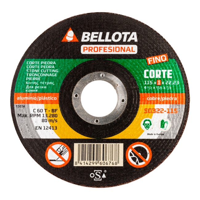 DISCO AMOLADORA CORTE FINO PIEDRA 115MM BELLOTA - 1