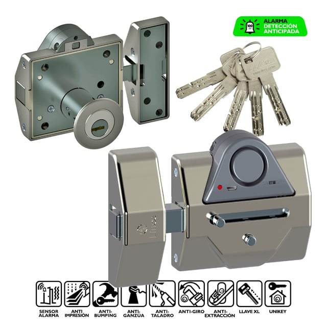 CERROJO PUERTA DE SEGURIDAD INTERIOR Y EXTERIOR CROMADO 5 LLAVES LINCE