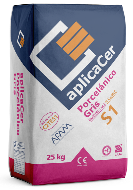 CEMENTO COLA APLICACER PORCELÁNICO FLEXIBLE GRIS 25KG GRIS