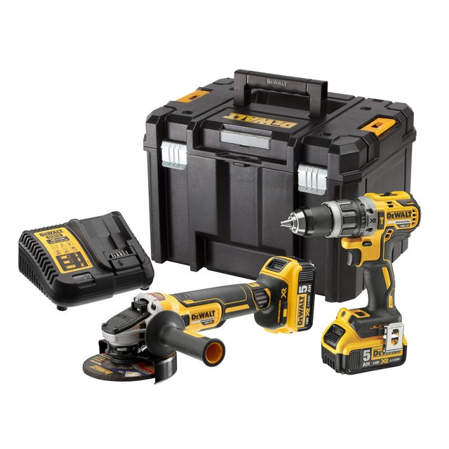 PACK TALADRO PERCUTOR BATERÍA DEWALT DCD796 18V BRUSHLESS 5AH + AMOLADORA BATERÍA DEWALT DCG405 18V BRUSHLESS 125MM