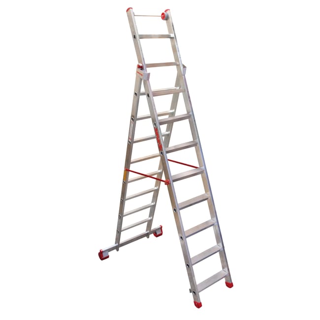 ESCALERA METÁLICA TRANSFORMABLE DE ALUMINIO 10+10 PELDAÑOS - 1