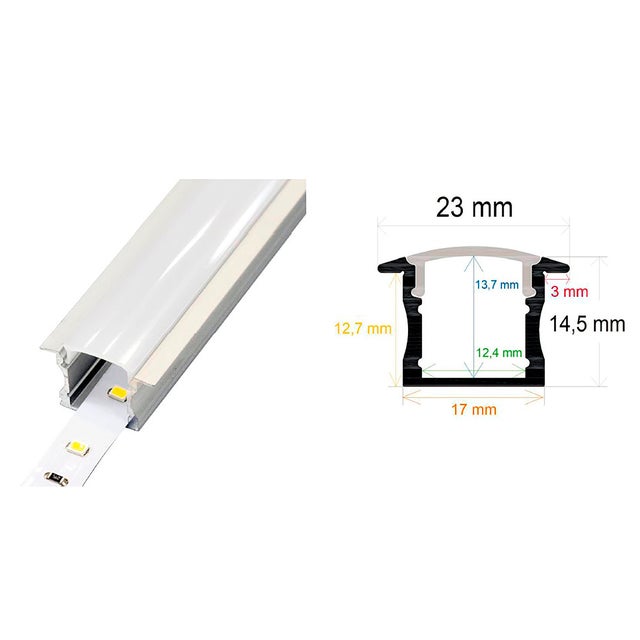 PERFIL TIRA LED DE EMPOTRAR ALTO ALUMINIO 23X15MM 2M