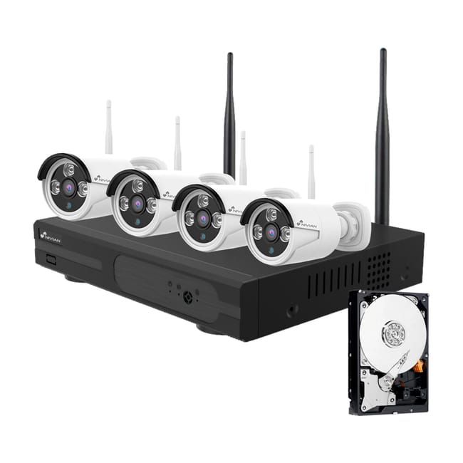 KIT GRABADOR CCTV WIFI 4 CANALES + 4 CAMARAS EXTERIOR + 1TB - 1