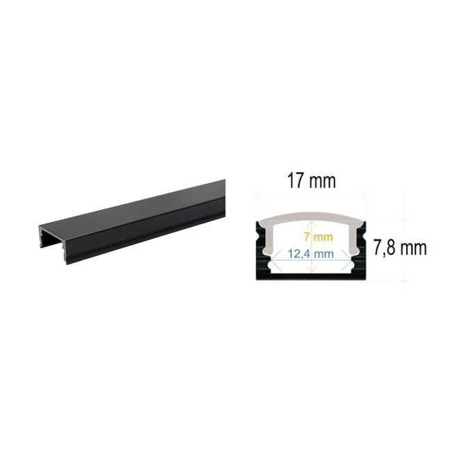 PERFIL TIRA LED DE SUPERFICIE ALUMINIO NEGRO 17X8MM 2M  - 1