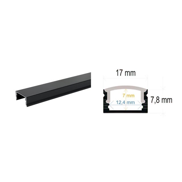 PERFIL TIRA LED DE SUPERFICIE ALUMINIO NEGRO 17X8MM 2M 