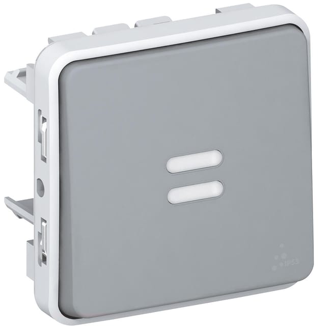 PULSADOR CON LUZ SERIE PLEXO COMPONIBLE GRIS IP55 - 1