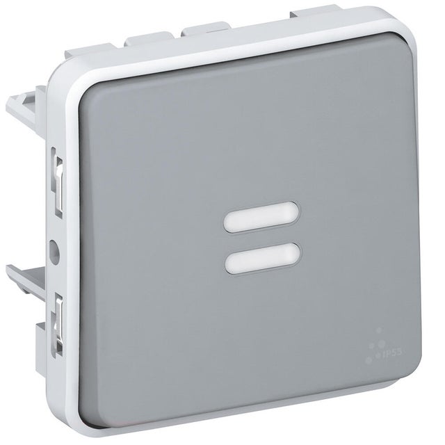 PULSADOR CON LUZ SERIE PLEXO COMPONIBLE GRIS IP55