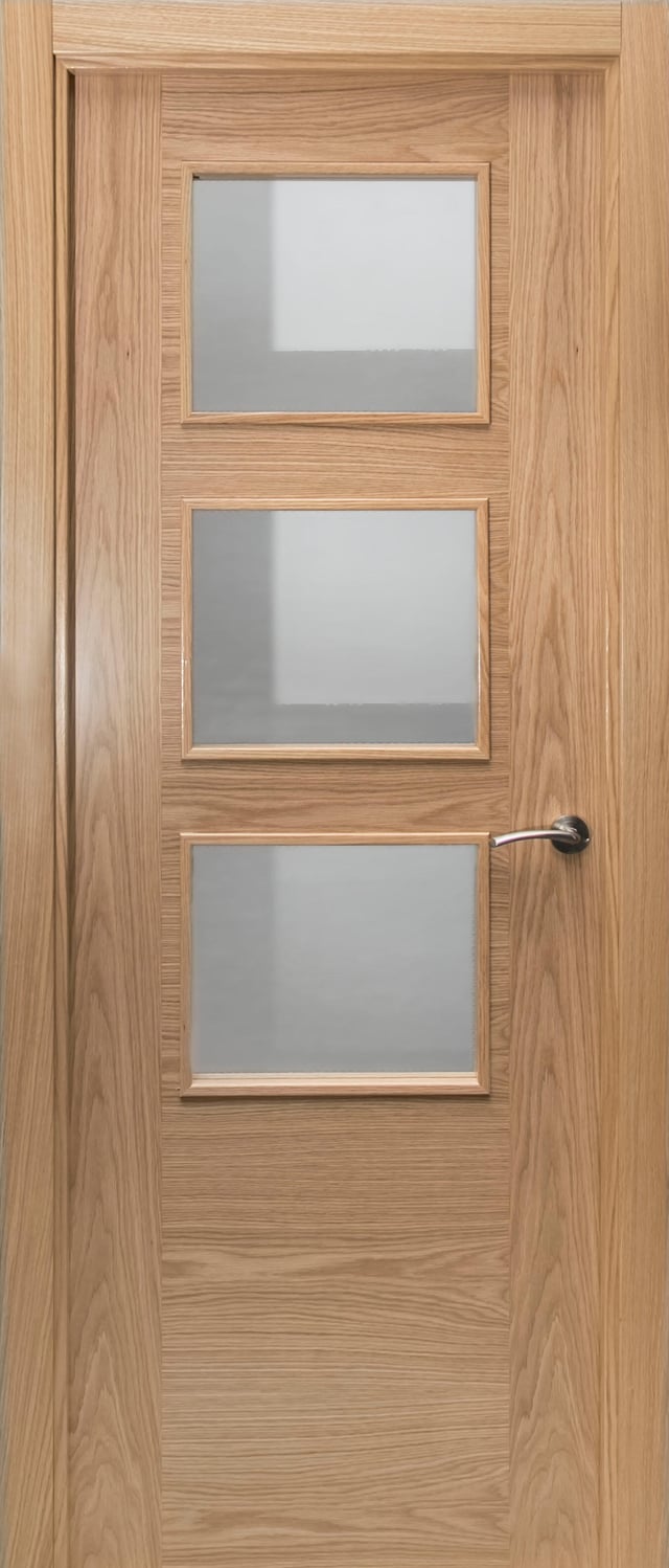 PUERTA INTERIOR EN BLOCK RECHAPADA LISA HORIZONTAL ROBLE VIDRIADA 82,5 CM DERECHA