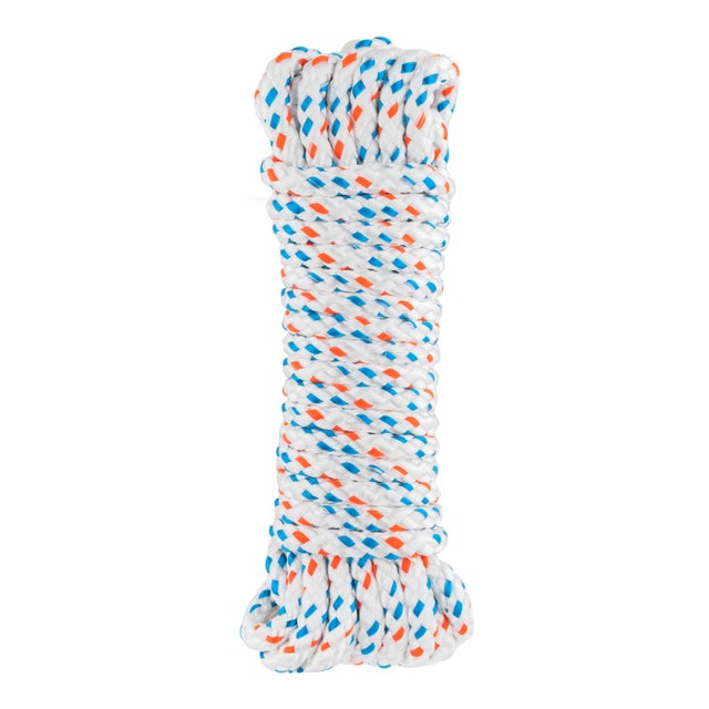 CUERDA POLIÉSTER TRENZADA 3.8MM 20M BLANCO PINTAS AZUL Y NARANJA ROMBULL