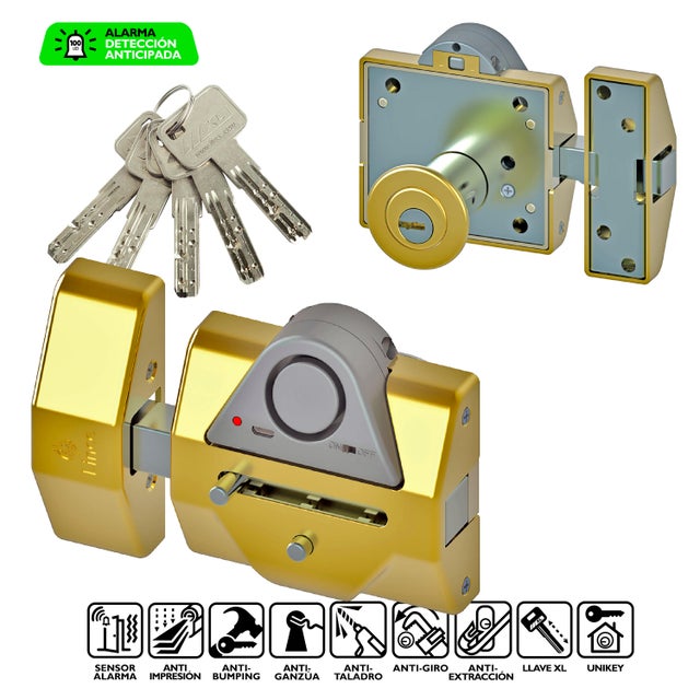 CERROJO PUERTA DE SEGURIDAD INTERIOR Y EXTERIOR LATONADO 0 LLAVES LINCE