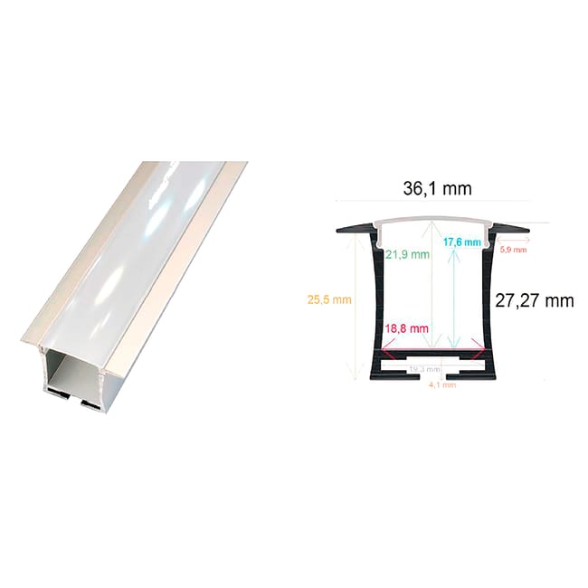 PERFIL TIRA LED DE EMPOTRAR ALTO ALUMINIO 36X27MM 2M - 1