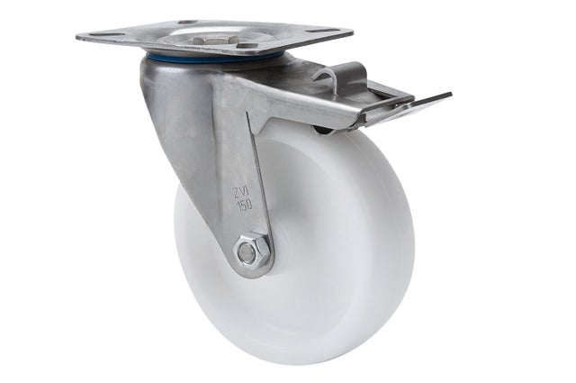 RUEDA GIRATORIA 80MM POLIAMIX. HASTA 130KG. LLANTA ACERO INOXIDABLE