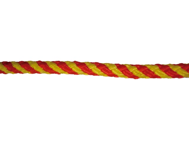 CUERDA POLIPROPILENO 14  MM. 1 M ROJO CON PINTAS AMARILLAS ROMBULL