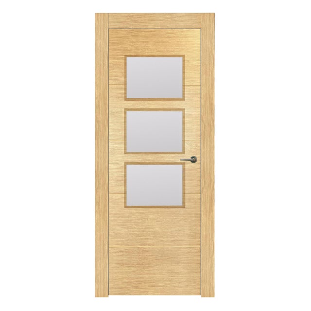 PUERTA INTERIOR EN BLOCK MELAMINA ROBLE VT5 VIDRIADA 80.5CM IZQUIERDA