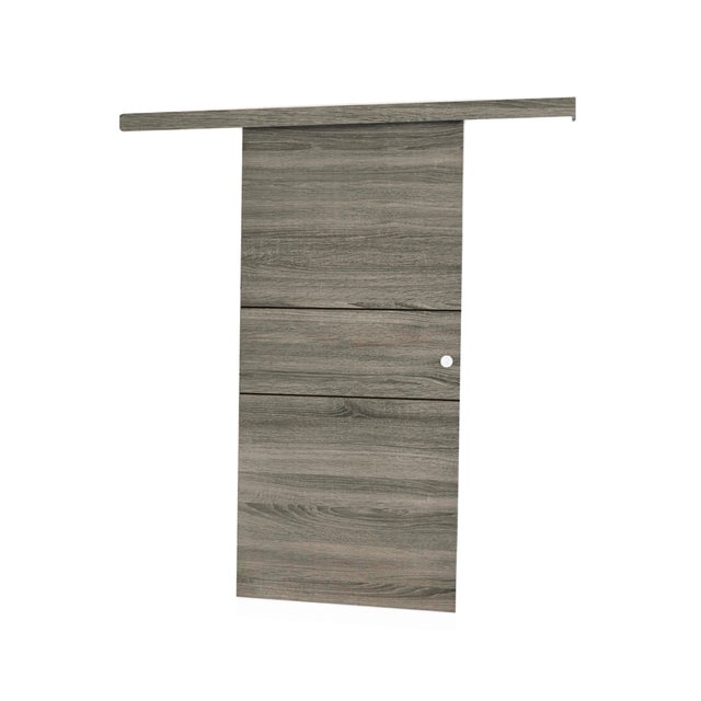 KIT RAIL + EMBELLECEDOR PUERTA CORREDERA LISA MELAMINA GRIS T