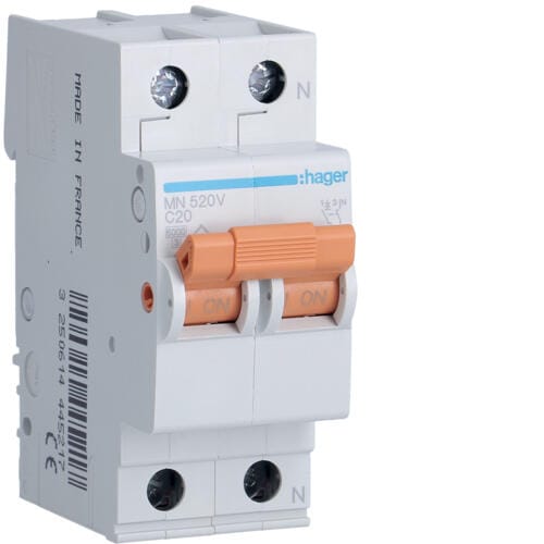 AUTOMATICO 1P+N 2 MODULOS 20A MANETA NARANJA HAGER - 1