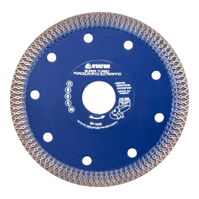 DISCO DE DIAMANTE AMOLADORA CORTE PORCELÁNICO BANDA CONTÍNUA TURBO EXTRAFINO 115MM STAYER - 1