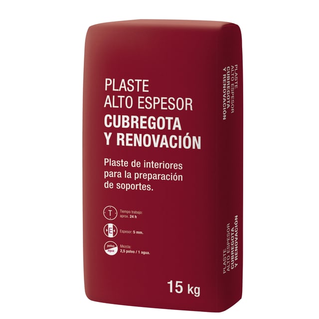PLASTE EN POLVO CAPA GRUESA 15KG CUBREGOTA Y RENOVACION