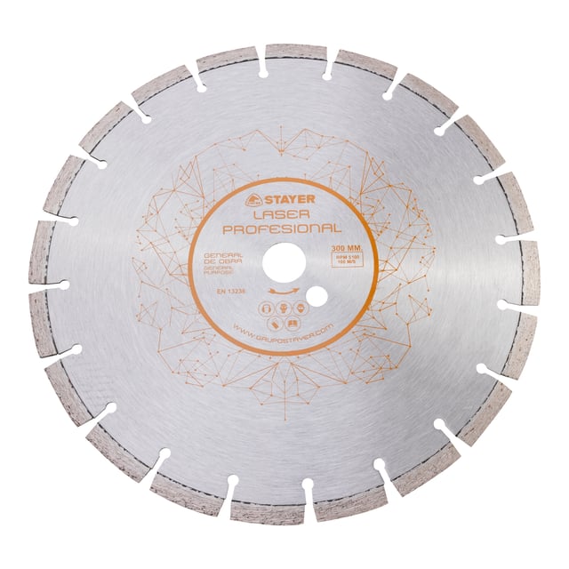 DISCO DE DIAMANTE MESA DE CORTE GENERAL DE OBRA SEGMENTADO LÁSER 300MM STAYER
