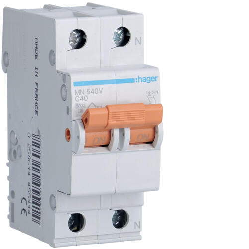 AUTOMATICO MAGNETOTERMICO 1P+N 2 MODULOS 40A MANETA NARANJA HAGER