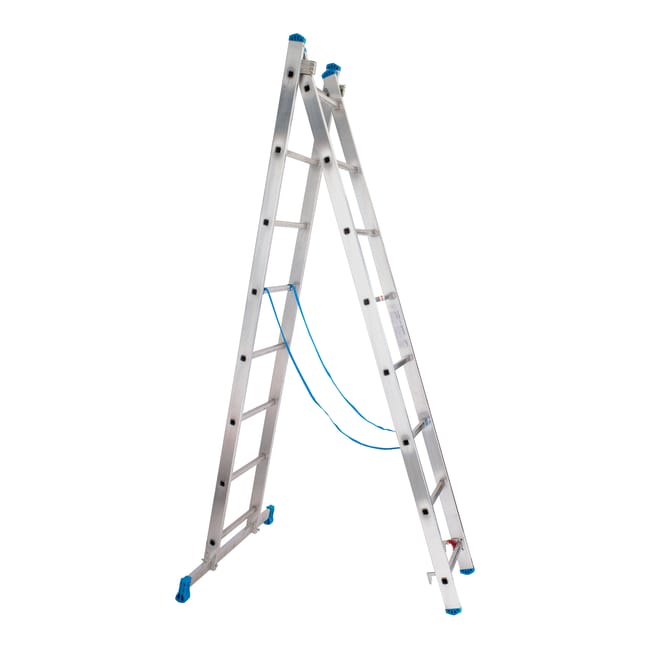 ESCALERA METÁLICA TRANSFORMABLE DE ALUMINIO 8+8 PELDAÑOS - 1