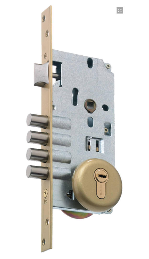 CERRADURA ALTA SEGURIDAD  DE EMBUTIR 1 PUNTO CON FALLEGAS ORO 701MF DOM-MCM