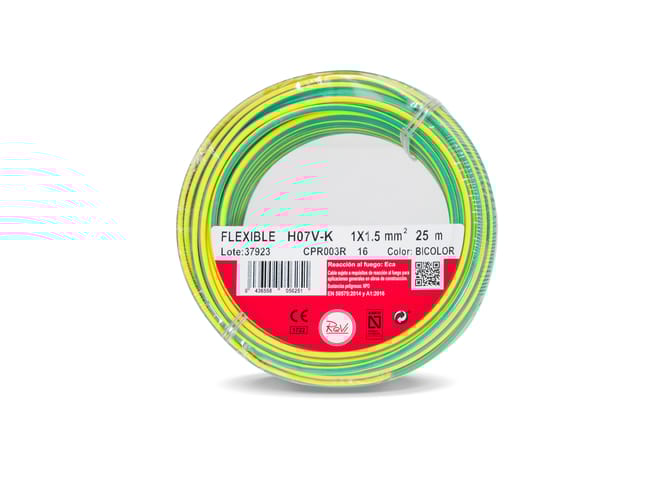 HILO FLEXIBLE H07V-K 1,5mm2 VERDE/AMARILLO 25M - 1