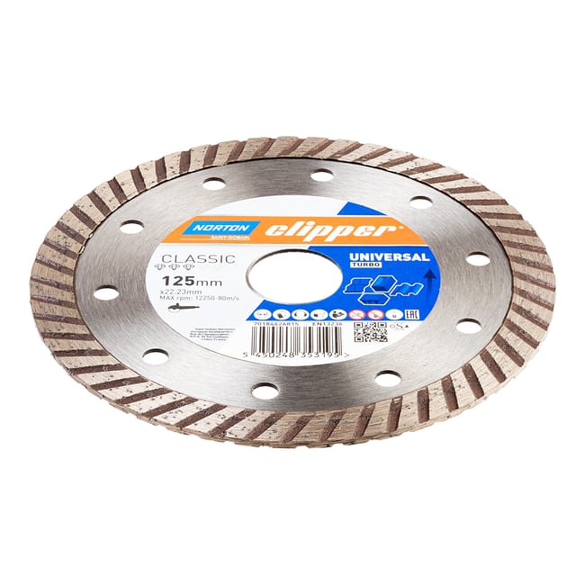 DISCO DE DIAMANTE AMOLADORA CORTE GENERAL DE OBRA BANDA CONTÍNUA TURBO CLASSIC 125MM CLIPPER - 1