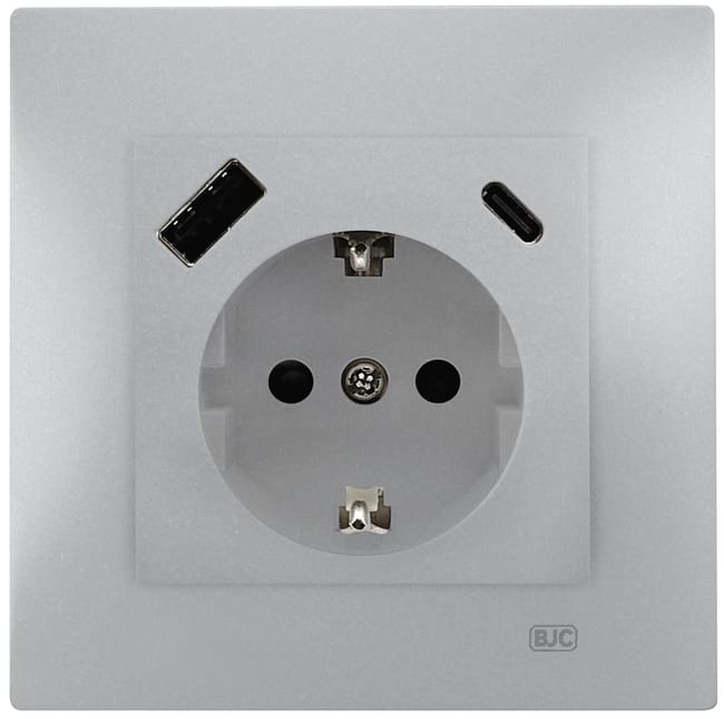 SCHUKO CON USB SERIE SERIE VIVA PLATA - 1