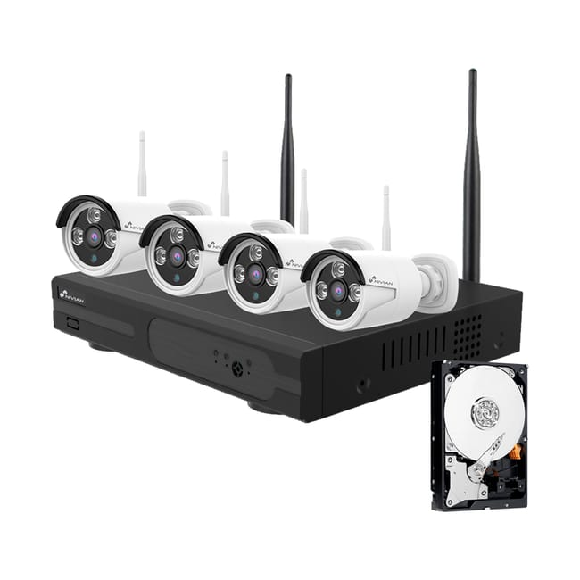 KIT GRABADOR CCTV WIFI 10 CANALES + 4 CAMARAS EXTERIOR + 1TB - 1
