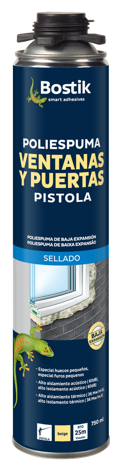 ESPUMA DE POLIURETANO PARA VENTANAS Y PUERTAS 750ML PISTOLA