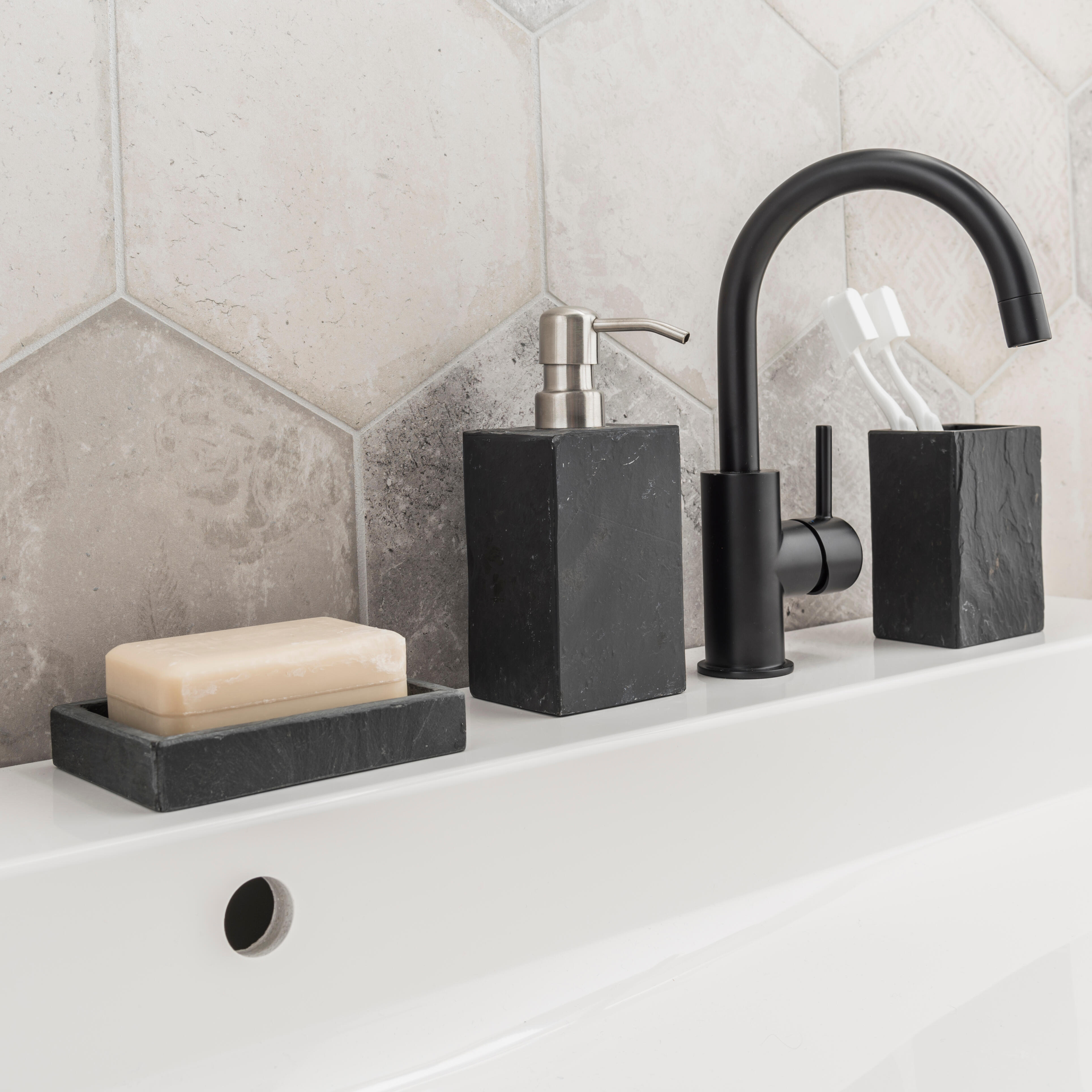 Porte-savon pierre Stone, noir SENSEA - 2