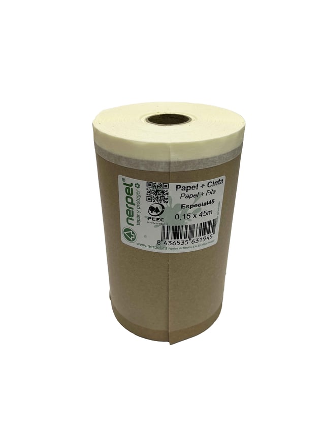 ROLLO PAPEL CON CINTA RECICLADO 15CM X 45M