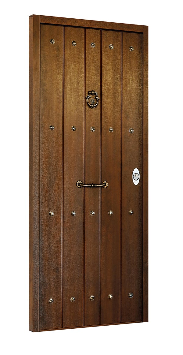 PUERTA ENTRADA ACORAZADA  RECUBIERTA PVC NOGAL 80 CM IZQUIERDA
