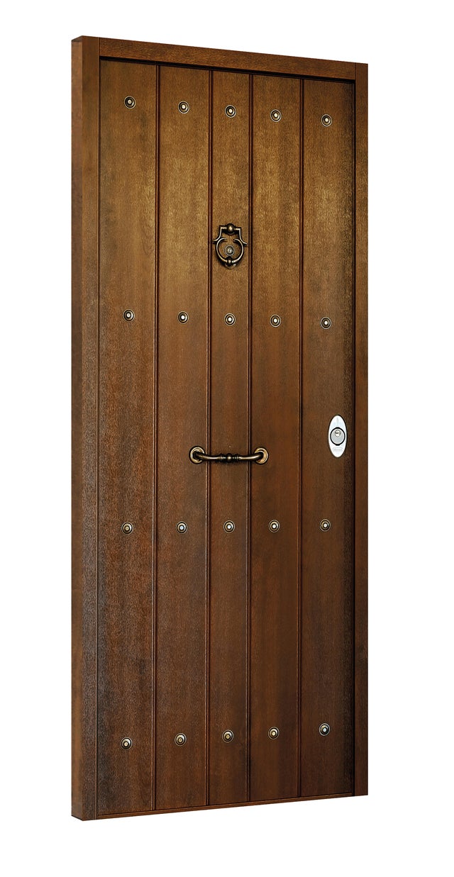 PUERTA ENTRADA ACORAZADA  RECUBIERTA PVC NOGAL 80 CM IZQUIERDA