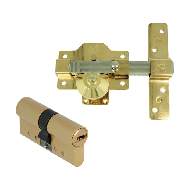 PACK SEGURIDAD CERROJO 1PLUS+CILINDRO 30X40MM ORO AMIG